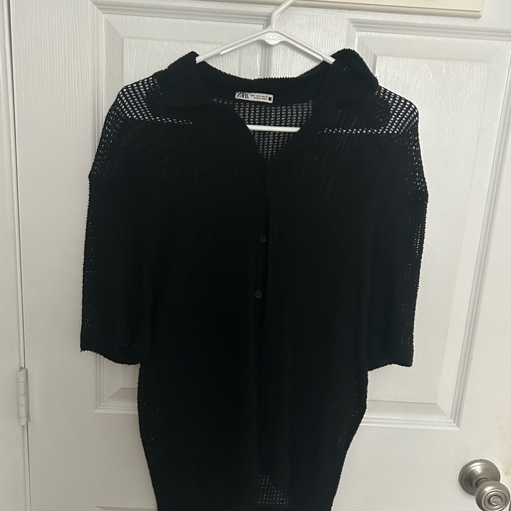 ZARA Knit Black Button-Up Shirt